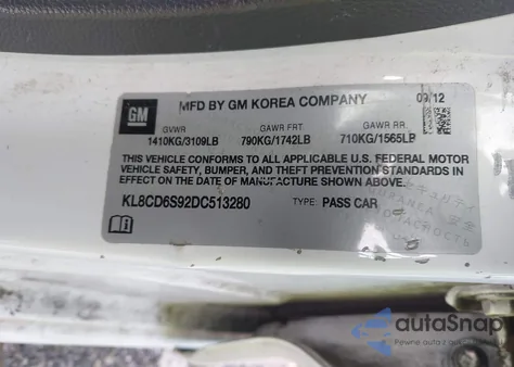 2013 Chevrolet Spark 1Lt Auto z USA, uszkodzony, nr VIN KL8CD6S92DC513280